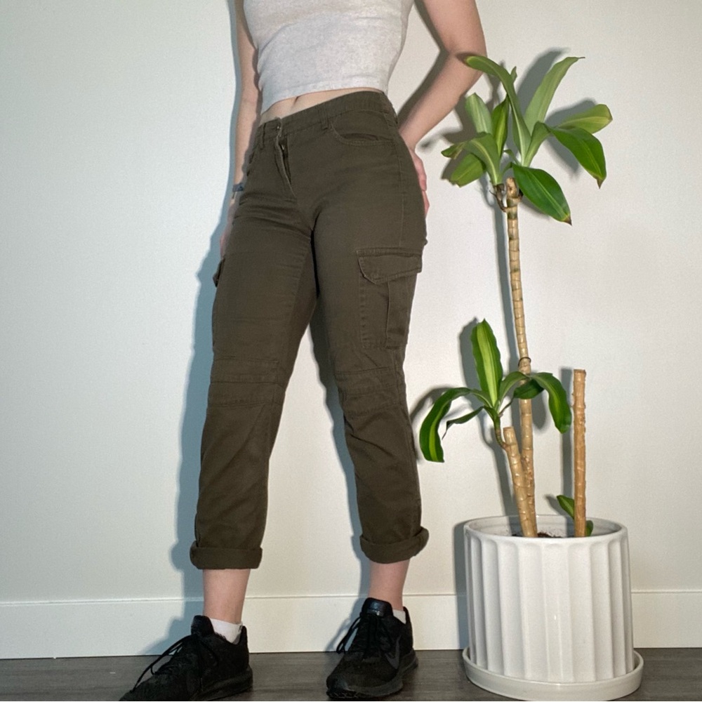 Cotton Olive Green Cargo Pants - Size 6